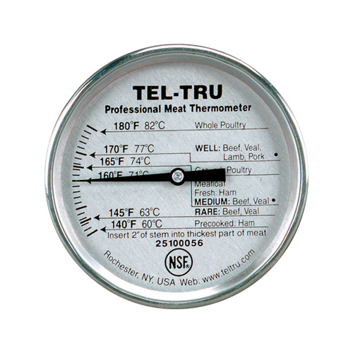 Tel-Tru BQ300 Aluminum Dial BBQ Grill Thermometer - 2.5 Stem